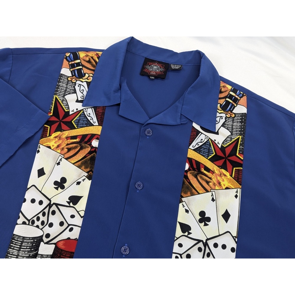 Dragonfly Shirt Mens XXL Casino Dice Poker Graphic Button Up Blue Roulette USA